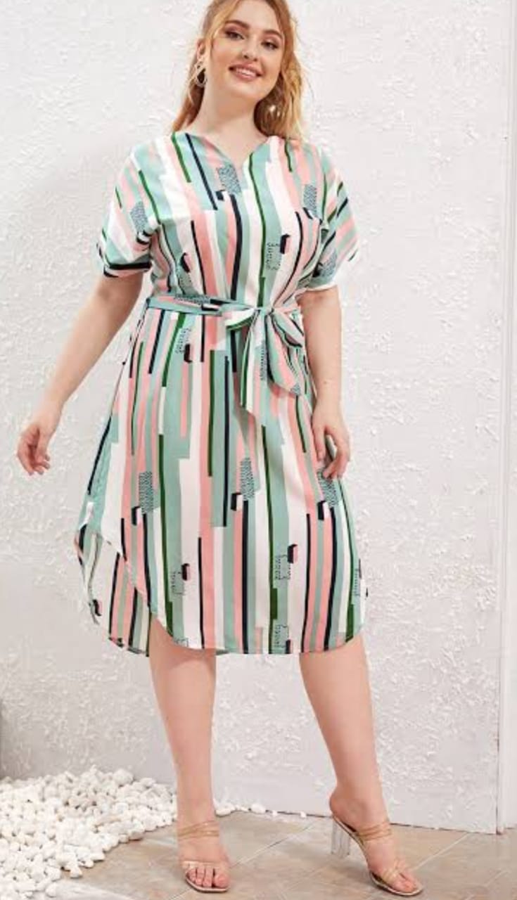 Plus Size Striped Print A - Line Dress