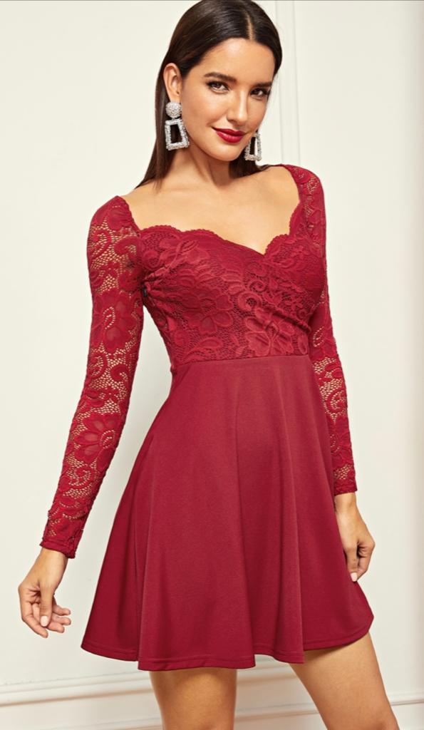 Netted Sleeves A-Line Dress perfect for Party Wear