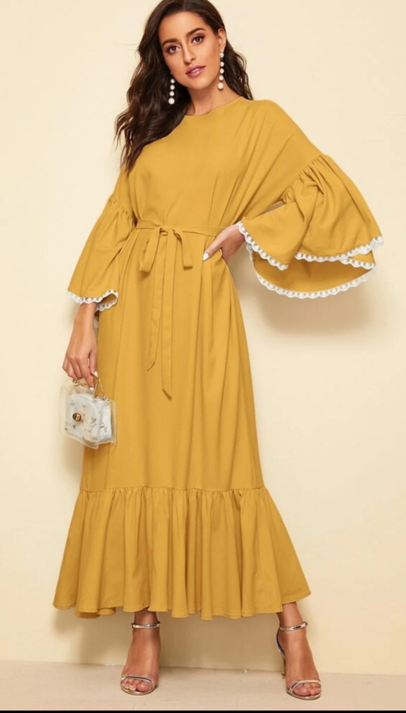 Yellow Solid Party Gown For women
